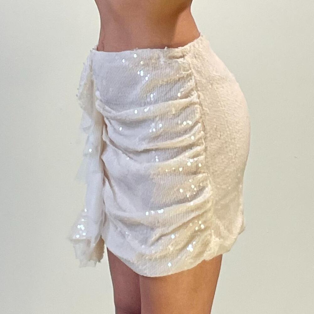 Cream Sequined Ruffled Skirt - Picture 2 of 5